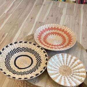 Woven Decorative Wall Basket - Natural, Black & Terracotta Set